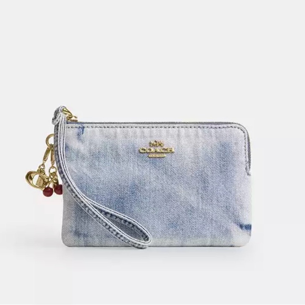 NWT Coach “Loved Denim” Wristlet with Cherry Charm Included (2026 Collection)